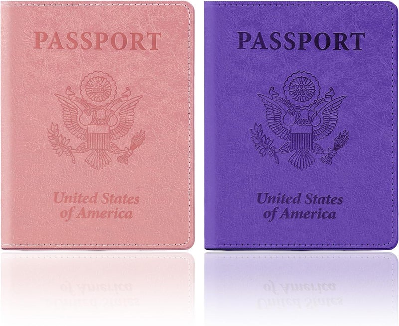 Linsuminn Passport Holder for Travel, 2 PCS Passport Holder, Travel Passport Holders Must Haves for Women Men, Pink and Purple Passport Cover Passport Wallet Case Holders for Travel Cruise Ship Essentials Gifts - Image 1